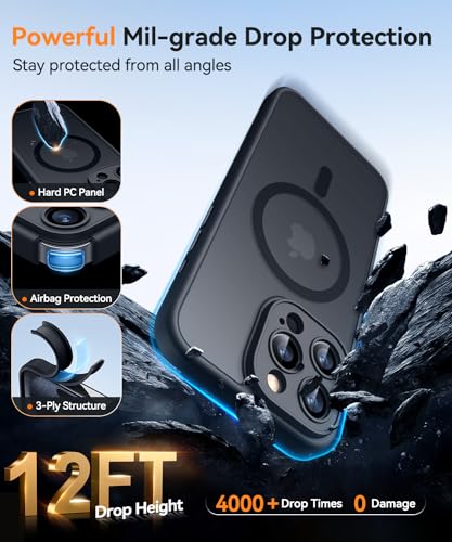 Image of CANSHN Magnetic Compatible with iPhone 15 Pro Case, Upgraded [Full Camera Protection] [Compatible with Magsafe] [Translucent Matte] Shockproof Protective Phone Case Cvoer 6.1 inch - Black