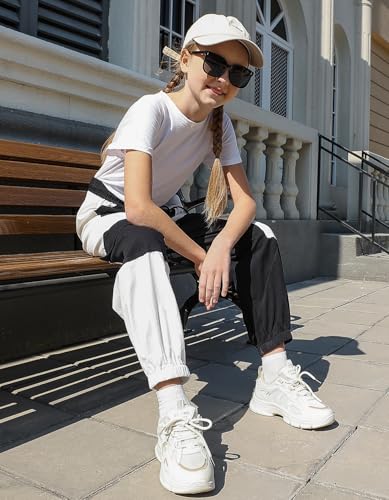 Image of Girls Cargo Pants Elastic Waist Casual Jogger Pants for Girls Streetwear Loose Parachute with Pockets 7-14Years