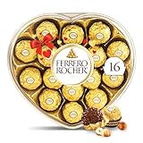 Ferrero Rocher Fine Hazelnut Chocolates, Valentine’s Day Heart Gift Box, 16 Piece Premium Chocolate for Gifting, 7 oz