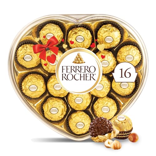 Ferrero Rocher Fine Hazelnut Chocolates, Valentine’s Day Heart Gift Box, 16 Piece Premium Chocolate for Gifting, 7 oz
