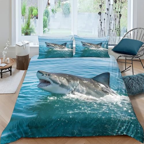 Housse de couette requin 135x200cm en microfibre 3D pour lit enfant