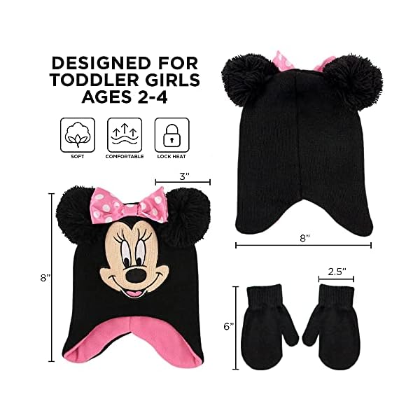 Disney Girls' Toddler Minnie Mouse Character Hat and Mittens Cold Weather Set, black/pink Age 2-4 – Bild 7