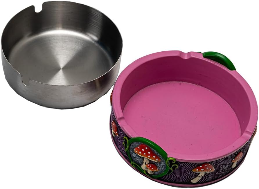 Pacific Giftware Forest Magic Toadstool Ashtray Vibrant Mushroom Design with Stainless Steel Basin Ideal for Home Decor