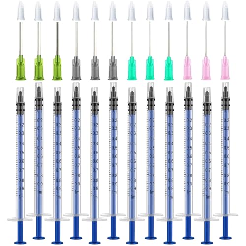 12枚1mlシリンジ 注射器、14G、16G、18G、20G針付き、 液体測定シリンジツール 科学実験室、給餌ペット、オイルまたは接着剤アプリケーター 小動物の液剤 流動食(液体)注入 その他