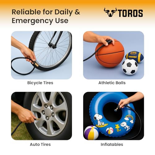 Image of TOROS Topper Heavy-Duty Tyre Inflator /Air Compressor with Auto Cut-Off & LED Light,120 Watts, Copper Armature, Metal Cylinder, 35 Liters Per Minute, 12V Dc, 150 Psi with 15 Months warranty (TOPPER)