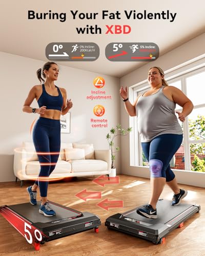 Image of Walking Pad with Incline,XBD Under Desk Treadmill for Home Small Office,2.5HP Low Noise Portable Treadmill with 330 Lbs Capacity,Remote Control and LED Display