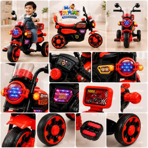 Image of TORQ Bike Pedal Tricycle for Kids Toddler Trike Headlight, Music, Curved Seat and Backrest Push Along Pedal Trike for 2 Years to 4 Years | Full Body LED| RED | TOYMINE