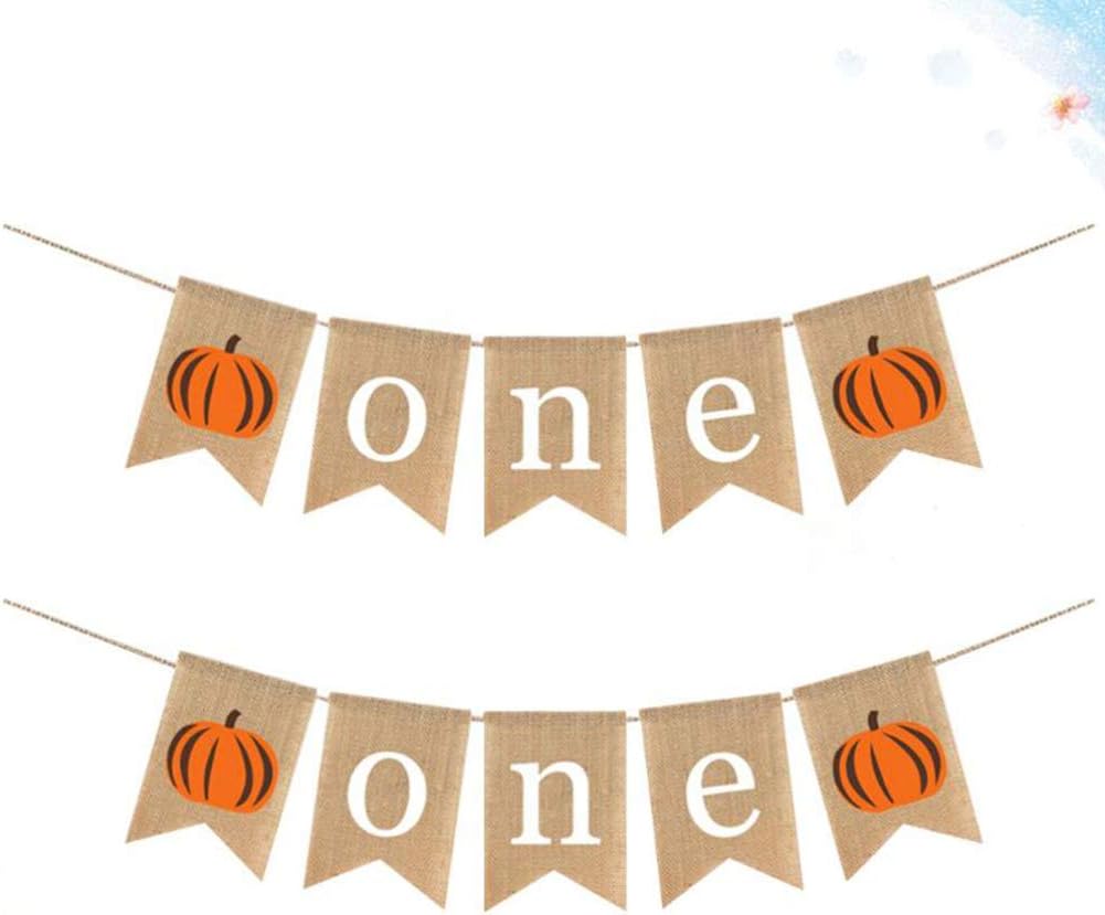 Amosfun 2PCS one pumpkin birthday banner Thanksgiving Day Banner First Pumpkin Birthday Banner Garland for Halloween Thanksgiving Day Party Supplies - Image 5