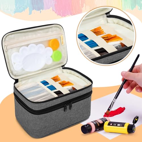 Image of BAFASO Acrylic Paint Organizer Holds 24 Bottles of 2 fl.oz, Storage Case with Tools Section, Gray