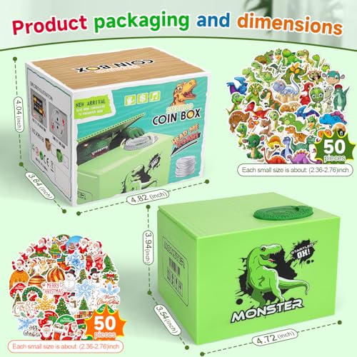 Piggy Bank for Kids, Dinosaurs Automatic Stealing Coin Bank for Boys and Girls Funny Savings Box with DIY Sticker, Creative Saving Money Box Birthday Decor for Kids (Dinosaur)