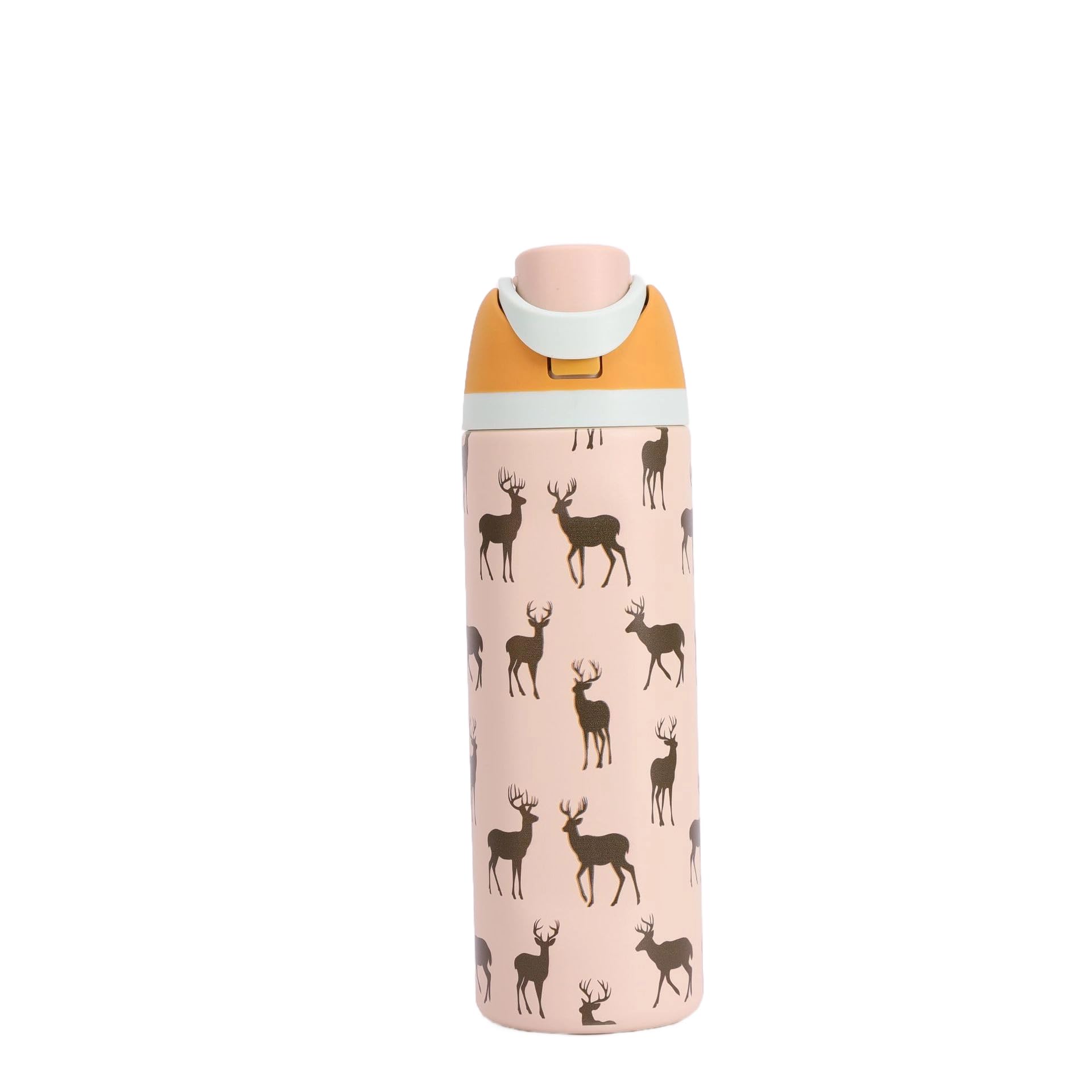 304 Stainless Steel Fitness Sports Vacuum Bottle with Handle and Straw, Large Capacity Macaron Thermal Mug /16/19/24/32 oz (Beige elk,24)