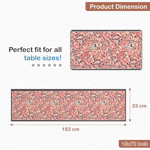Image of Heart Home Velvet 13x72 Inch Table Runner for Home Decor | 6 Seater Dining Table Place Mat Elegant Soft Feel /Machine Washable | Pyramid 1237 - Peach & Green