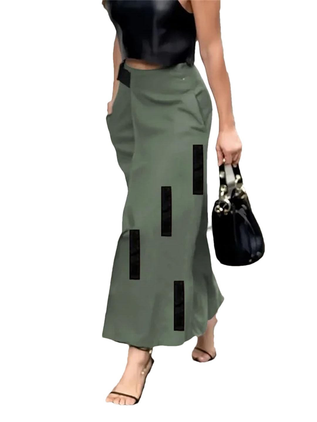 Womens Korean Version of Loose Asymmetric Elastic High Waist Printed Commuter Skirt