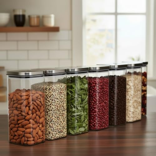 Image of ginoya brothers Airtight Borosilicate Glass Square Jar With Wooden Or Steel Lid Multi-Size, Container for Spices, Coffee, Grains, Snacks & Kitchen Organization (2, STEEL LID, 790 ML)