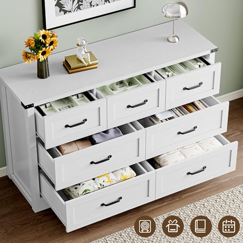 Image of BORNOON 7-Drawer Dresser for Bedroom, Modern Wooden Chest of Drawers with Metal Handles, Anti-Tipping Design, Sturdy and Stable Storage Organizer for Living Room, Entryway, Home Office