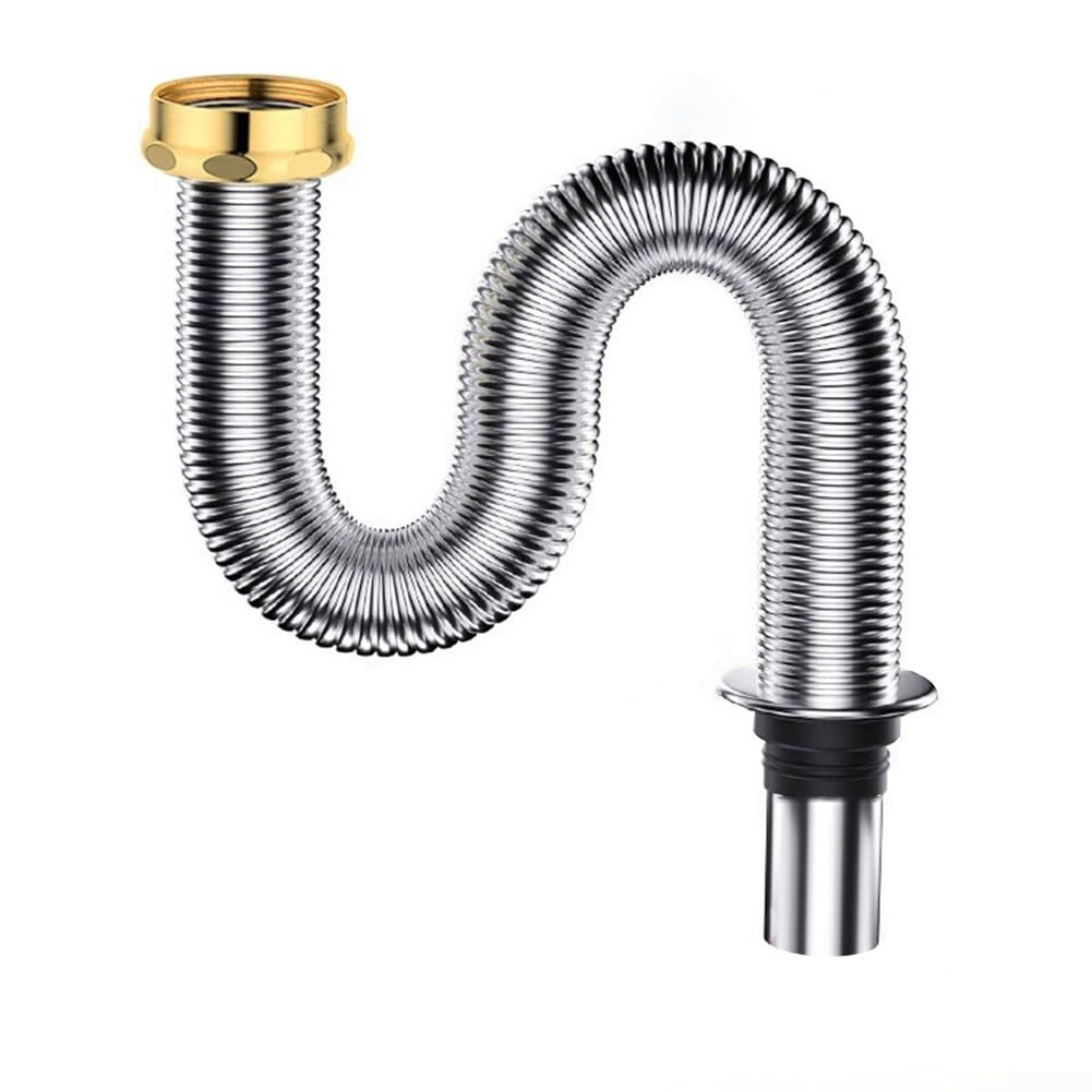 Flexible Sink Drain Pipe 80/100cm Stainless Steel Siphon Hose for Bathroom Basin Waste Trap Fit Anti-Sealing(80cm)