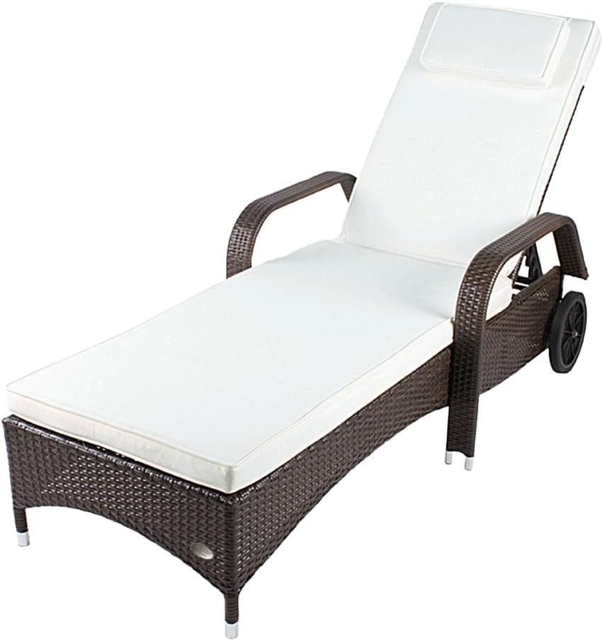 RS Trade Sonnenliege Toscana Braun/Grau – Outdoor Liege mit beständigem Poly-Rattan-Geflecht – verstellbare Rückenlehne – Armlehnen & breite Liegefläche – inkl. Kopfteil und…