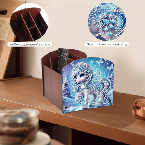 Image of Diamond Painting Wooden Desk Organizer, DIY Diamond Art Storage Box, Crystal Rhinestones Art Kit for Desktop Ornament, Jewelry Box & Pen Holder with Winter Blue Fantasy Design