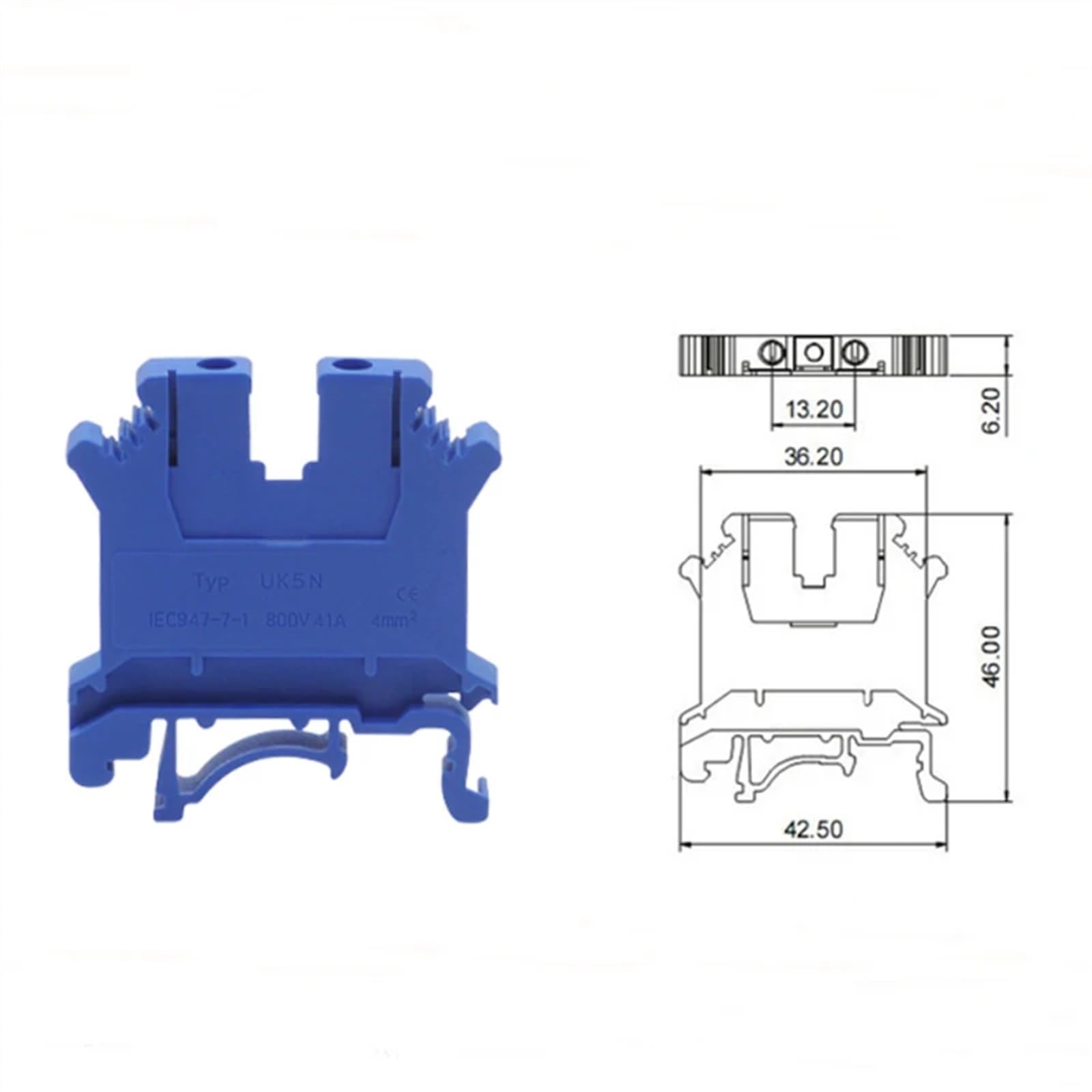 Bornier universel sur Rail Din UK-5N, Type à vis bleue, bornier électrique, connecteur de câble métallique 41A(UK-5N (10pcs))