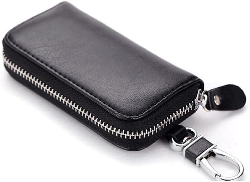 WESTONETEK Unisex Mens Womens Premium Leather Car Key Holder Bag Keychain Case Wallet with 6 Hooks Zipper Closure