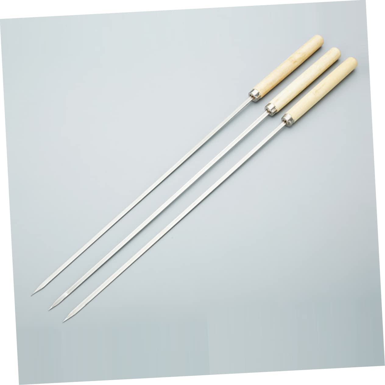 Happyyami 50pcs Stainless Steel Barbecue Forks Wooden Handles Thickened Skewers for Meat Vegetables and Corn Portable Bbq Needles for Outdoor Cooking and Grilling Supplies