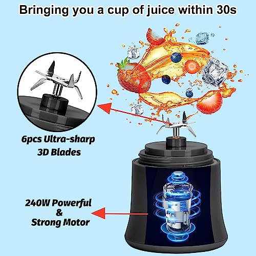 600ml Portable Blender USB Rechargeable, TOPESCT Waterproof Personal Blender for Shakes and Smoothies, 270W Strong Cutting Power with 6pcs 3D Blades for Travel, Office & Sports (Black) - Image 5
