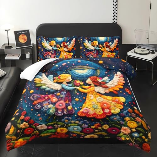 lneffble Colorful Fairytale Style Comforter Set for Kids，Galaxy Floral Girls