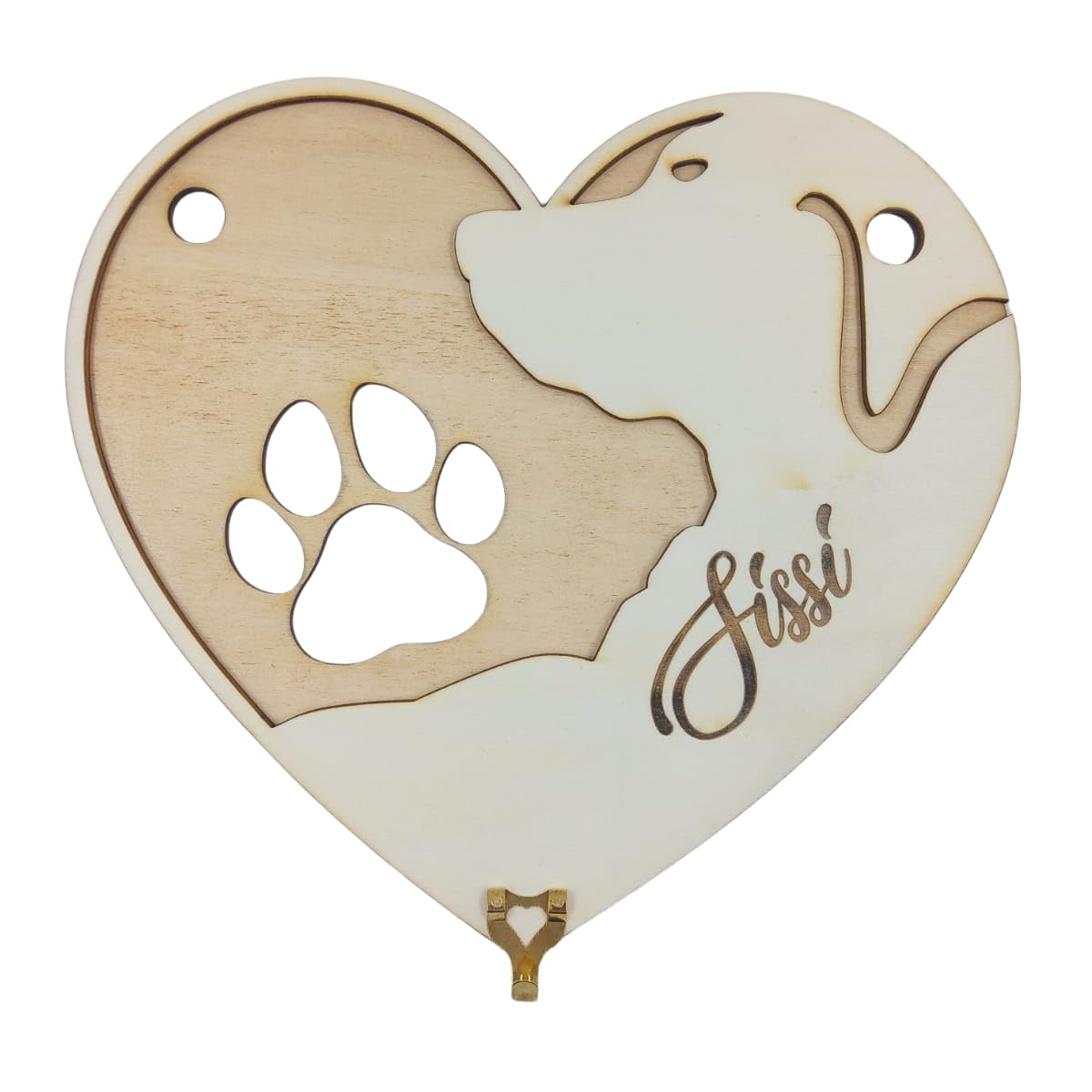 Porta guinzaglio in legno di pioppo o betulla, 30cm x 27cm, con incisione del nome del cane, da appendere al muro