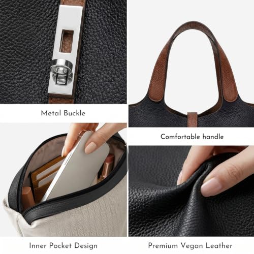 Image of Tote Bag for Women Vegan Leather Bucket Purse for Women Top Handle Handbag Shoulder Bag with Detachable Small Purse