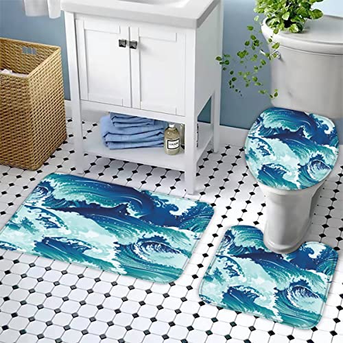 Zifarm Badematte rutschfeste 50x80 cm Ozean Badvorleger-Set 3D Drucken Wellen Mikrofaser Flanell Absorbierend Badematten… – Bild 3