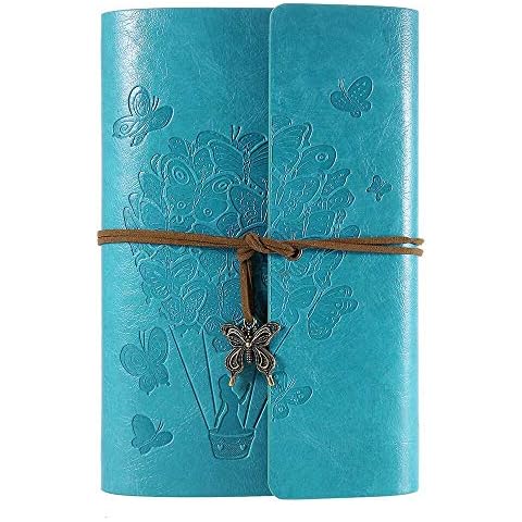 Leather Journal Notebook, Travel Spiral Bound Refillable Diary Notebook, Gifts for Women with Lined Paper Classic Embossed Retro Pendants A5 16 x 23.5 cm (Blue) Cover