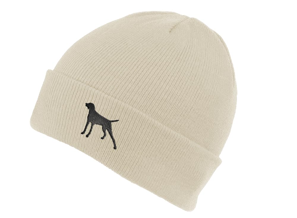 The House Of Dog: German Shorthaired Pointer Owner Gift. Classic Cuffed Unisex Beanie Ski Hat with Embroidered Design. Oatmeal