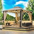 Outdoor Patio Gazebo 10x12, Heavy Duty Gazebos, Soft Top Gazebo with Metal Frame, Double Roof Canopy, Mosquito Nets & Privacy Enclosures, Permanent Pavilion for Decks & Backyards