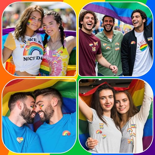 Image of 12PCS Rainbow Brooches Rhinestone Crystal Gay Pride Progress Brooches Badge LGBT Heart Flag Lapel Pins Gift for Clothes Backpack Jewelry Hat Decoration Pride Month Activities Accessories