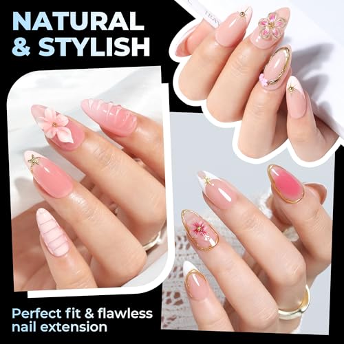 Image of UNA GELLA Almond Nail Tips Medium 15 Sizes 300PCS Pre-Etched Gel Acrylic Nail Tips Almond Shape Easy Salon Press On Nails Long-Lasting Hold Full Cover Fake False Nails Snug Fit