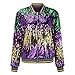 LCMTWX Women's Color-Blocked Sequin Bomber Jacket - Mardi Gras Themed Outerwear for Casual Celebrations