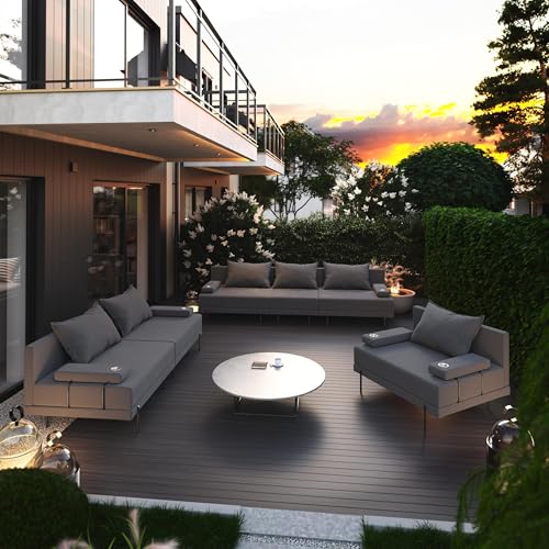 TRADA Salon de Jardin 2 Canapés + 1 Fauteuil en Bois Bahama 3 + 2 + 1 pour 6 Personnes (Set 6) (Gris foncé)