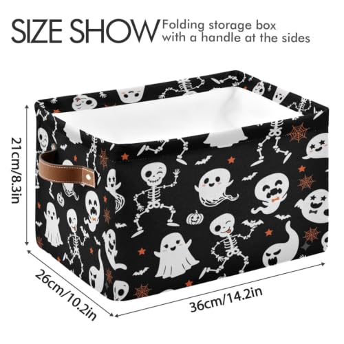Image of Kigai Storage Basket, Fabric Collapsible Closet Organizer Bin | Halloween Boo Waterproof Foldable Canvas Basket with Handles for Shelves, Nursery, Closet, Bedroom & Bathroom