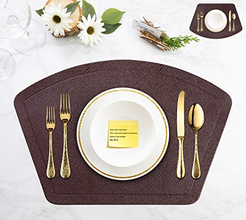 Immokaz Round Placemat For Dining Heat Insulation Stain Resistant Non-Slip Waterproof Washable Wipe Clean Pu Fan Shape Wedge Kitchen Table Mat Set (4, Wine Purple) #TOP1