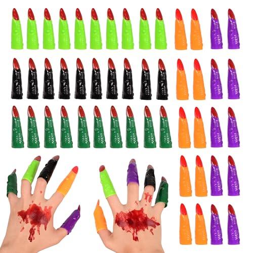 Halloween Witch Fingers Colorful Witch Nails 50 PCS Plastic Fake Fingers Pointers Halloween Finger Claws for Parties Role-Plays Festivals