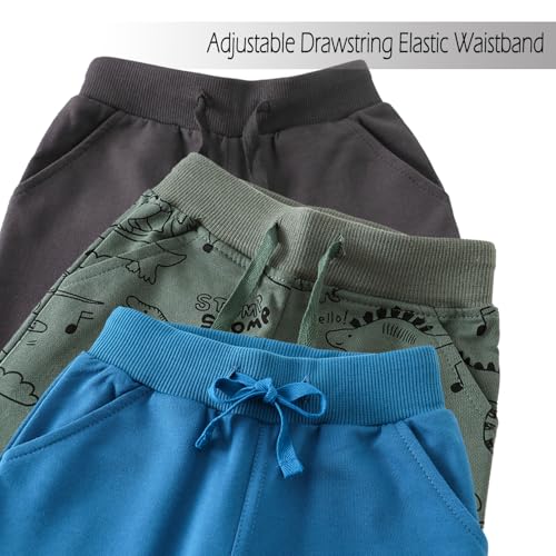Boys Drawstring Elastic Pants Toddler Cotton Sweatpants Kid Dinosaur Active Jogger Pants with Pockets Multipack2