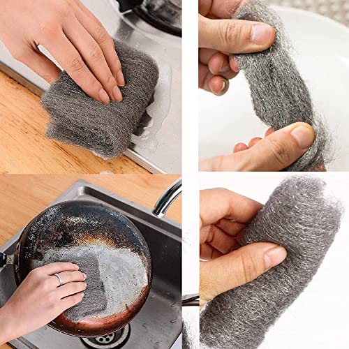 Saijer Staaldraadwol,4 stuks staalwol Grade 0000 staalwol muizen reinigingsdraad wollen pads ultra fijn staal wol gereedschap knaagdier controle hardware doek voor keuken hout glas metaal reiniging polijsten - Afbeelding 6