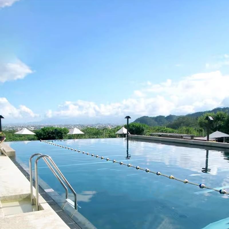 Floating Pool Safety Rope with Floats - Preassembled Divider Buoy with Hooks, 50m Blue & White Swim Lane Separator for Beach & Pool Races