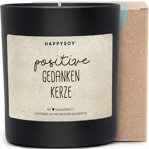 Positive Gedanken Kerze - Duftkerze mit Spruch als Geschenk zur Aufmunterung, liebevolle Geschenkidee für Freundin, Kollegin, Frauen, Kerze im Glas mit blumigem Duft