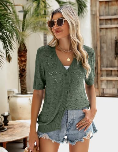 Image of Zeagoo Women's Short Sleeve 2026 Summer Crochet Cropped Cardigan V Neck Button up Bolero Shrug Sweater