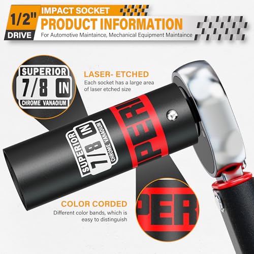 Image of 1 /2 inch Drive Impact Socket, 7 /8 inch Deep Socket, SAE, 6 Point, CR-V, for Car Repair, Loosen the Fastening Nut