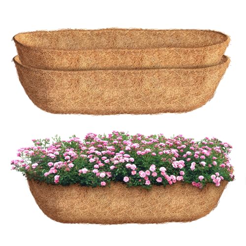 36 inch 2 Pack Trough Coco Liners Natural Coconut Coir Fiber for Wall Basket Planters Window Box Liners Garden Planter Baskets Fence Flower Baskets (2 Pack 36 inch)