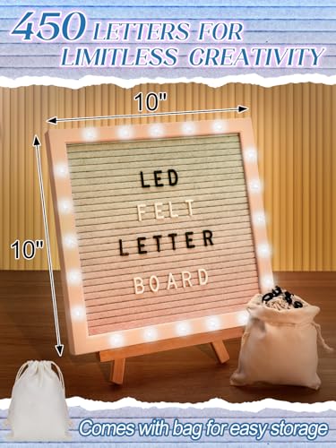 Image of 10 inchx10 inch Felt Letter Board with LED Lights & Stand, First Day of School Sign | Wall /Desk Display, 450-Letter, Message Custom Signs Poster Board, Baby /Pregnancy Announcement /Birthday Decorations, Gradient