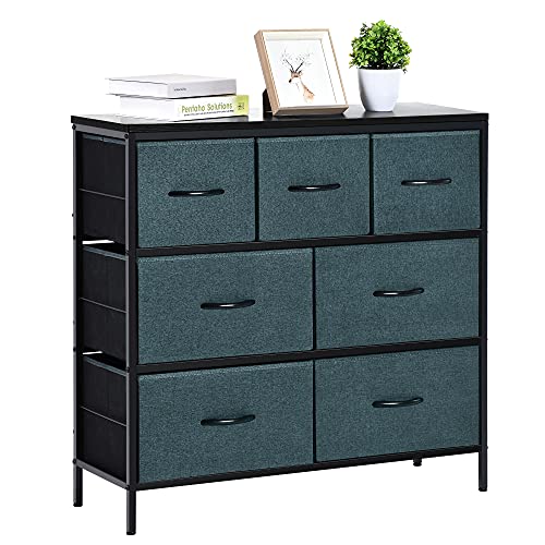 YITAHOME 7 Drawer Dresser for Bedroom Storease Series, Fabric Dresser with Wood Top, 3-Tier Dresser Tall Dresser Organizer Unit for Bedroom/ Living Room/Closets, Grey Blue