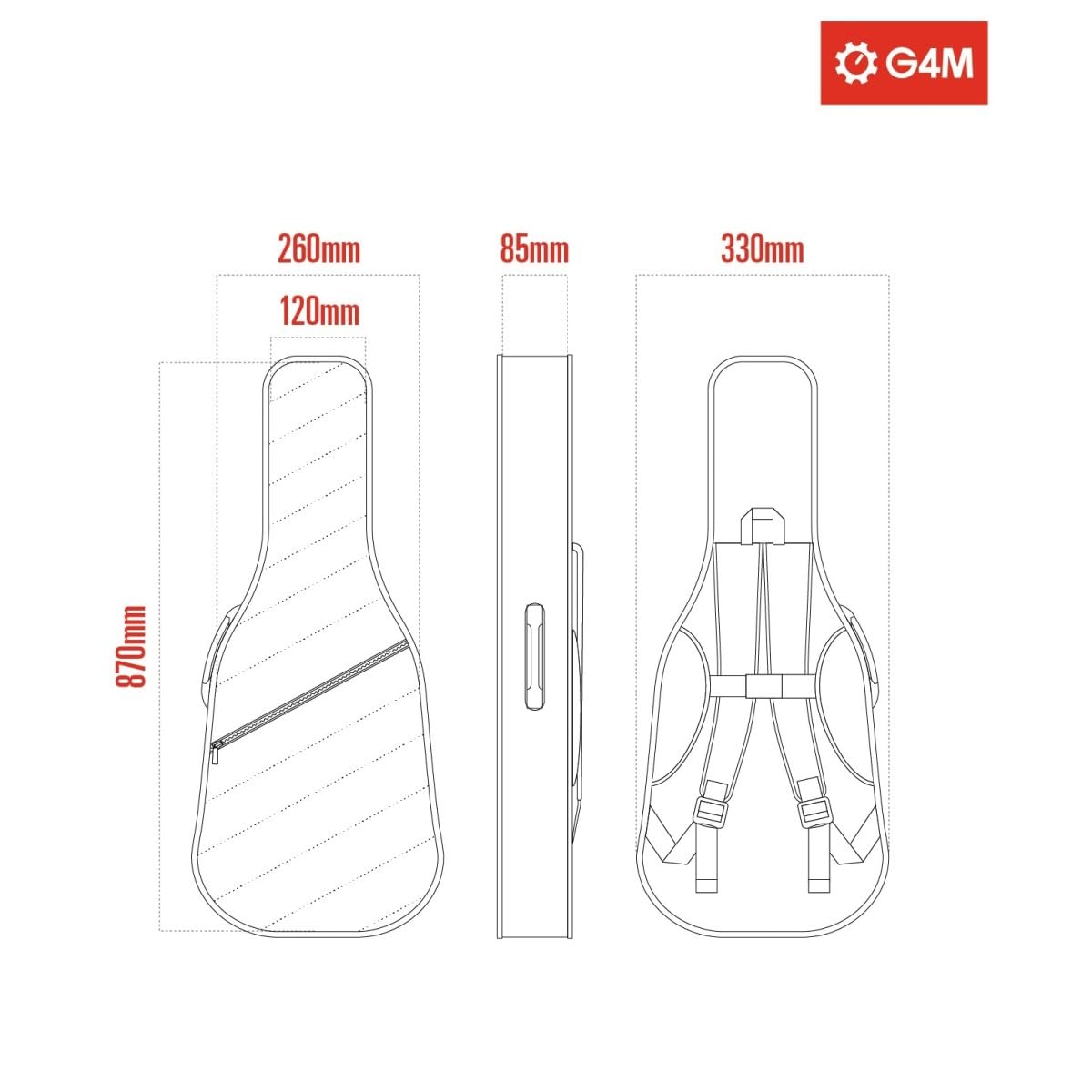 G4M Gepolsterte Headless-Gitarrentasche | Entwickelt für kopflose Gitarren, 5D-Schutzsystem, verstellbarer Halsauflagegurt, große Vordertasche